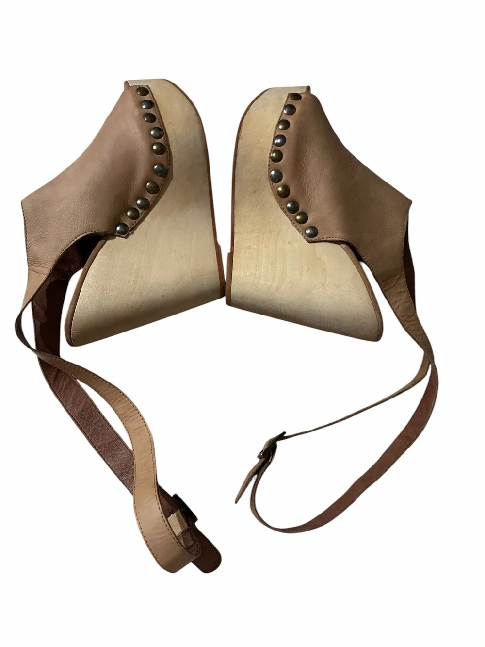Vintage Y2K Jeffrey Campbell  Leather Wooden Wedge Peep-Toe Ankle Strap